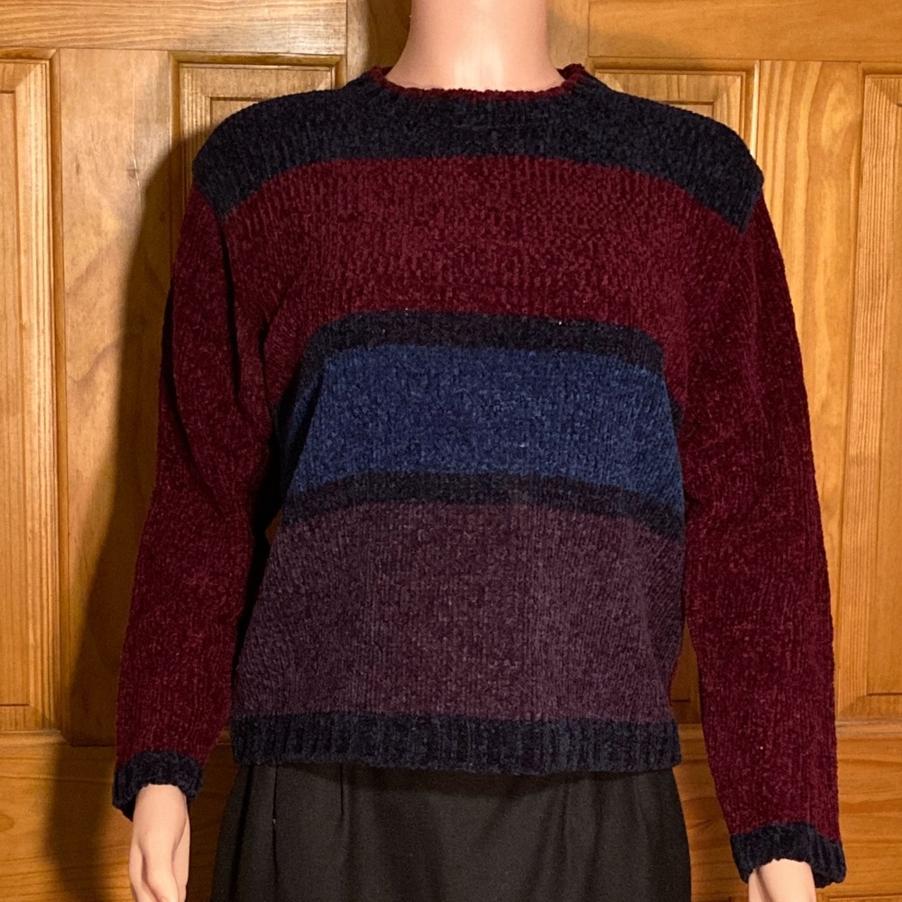 NWOT Reference Point Petites Vintage 80s Sweater Chenille Red Blue Purple Sz SP